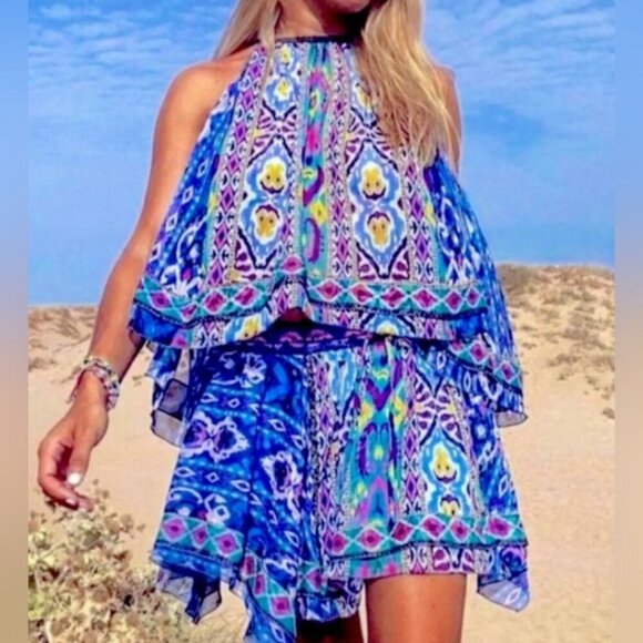 NWT ZARA Print Asymmetrical Hem‎ Boho Pull on Mini Lined Skirt 7632/039 Size L - Picture 3 of 14